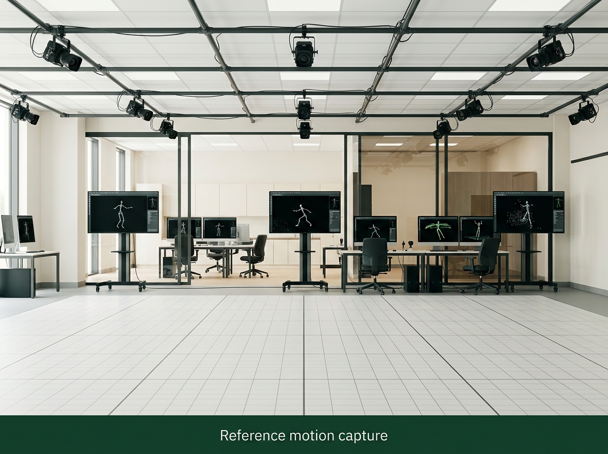 Professional motion capture laboratory with ceiling cameras